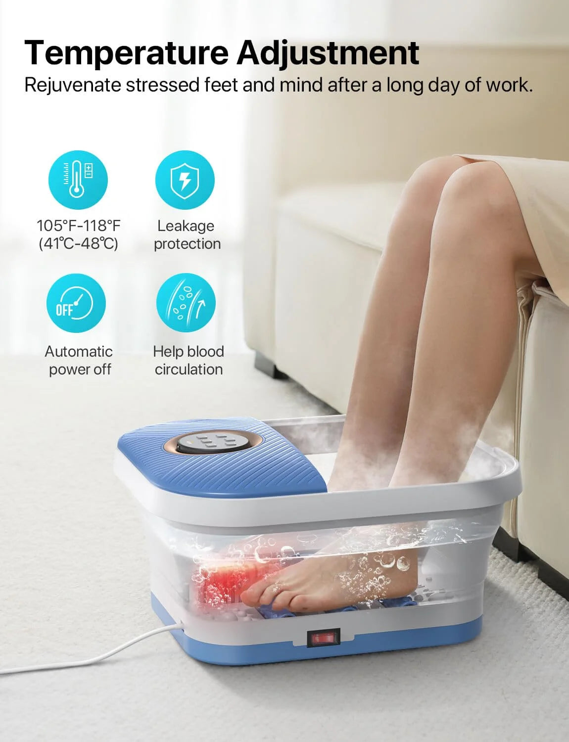 Collapsible Foot Spa Bath Massager with Heat, Remote Control, Temperature Control, Bubbles, Pumice Stone, Timer