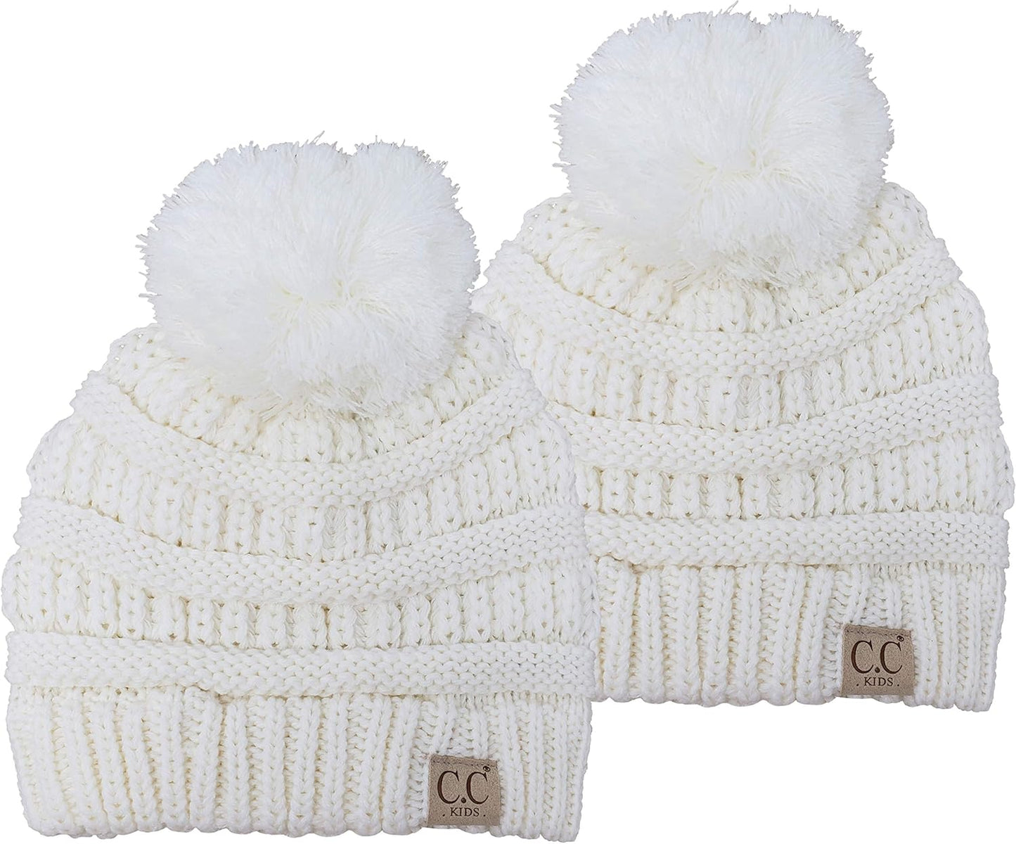 Cozy Toddler Cable Knit Pom Beanie - Warm Winter Hat for Kids