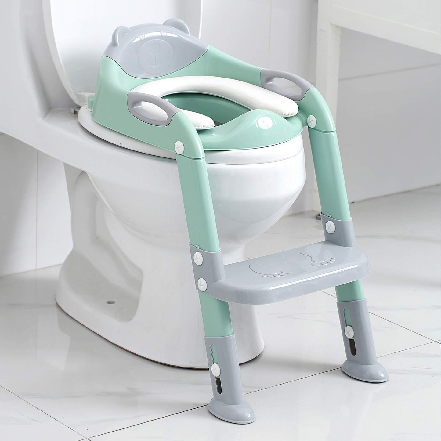 Toddlers Potty Training Toilet Seat Boys Girls, Kids Potty Training Seat Step Stool Ladder, Potty Chair (Gray/White)