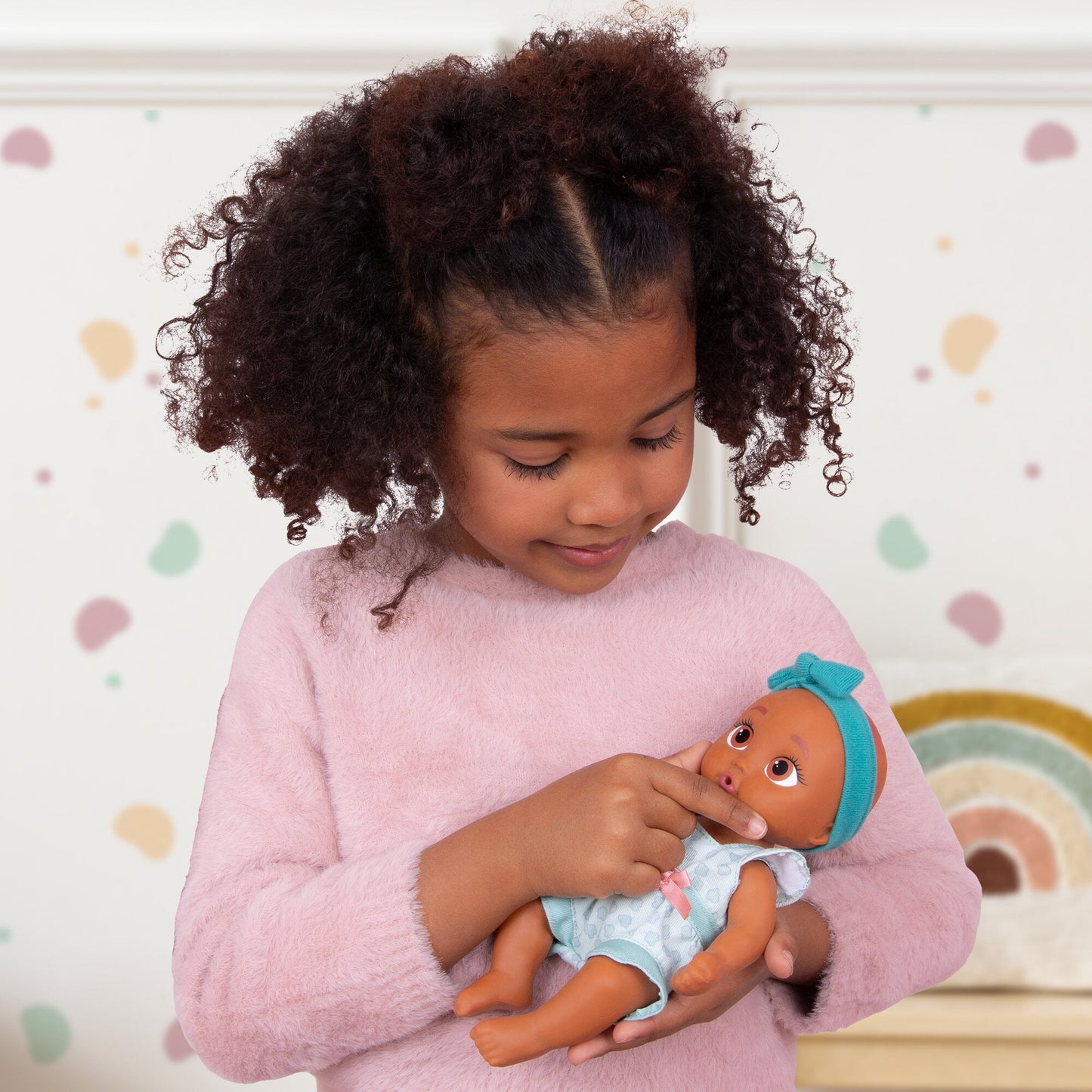 Mini Logan Realistic Doll, Soft Skin, Blue Outfit, 9-Inch Tall, 18M+