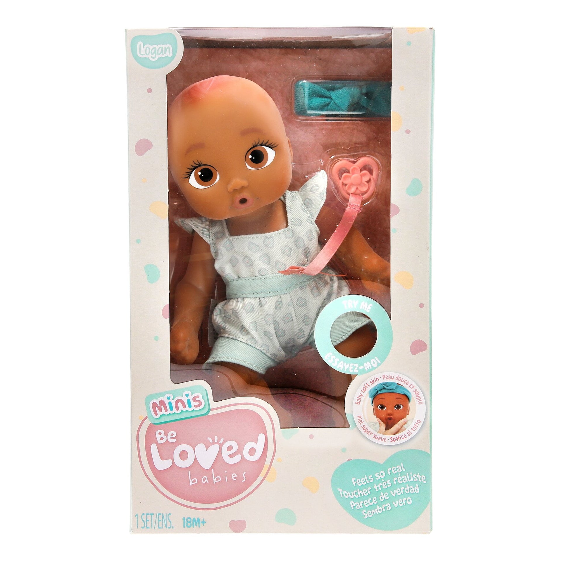 Mini Logan Realistic Doll, Soft Skin, Blue Outfit, 9-Inch Tall, 18M+