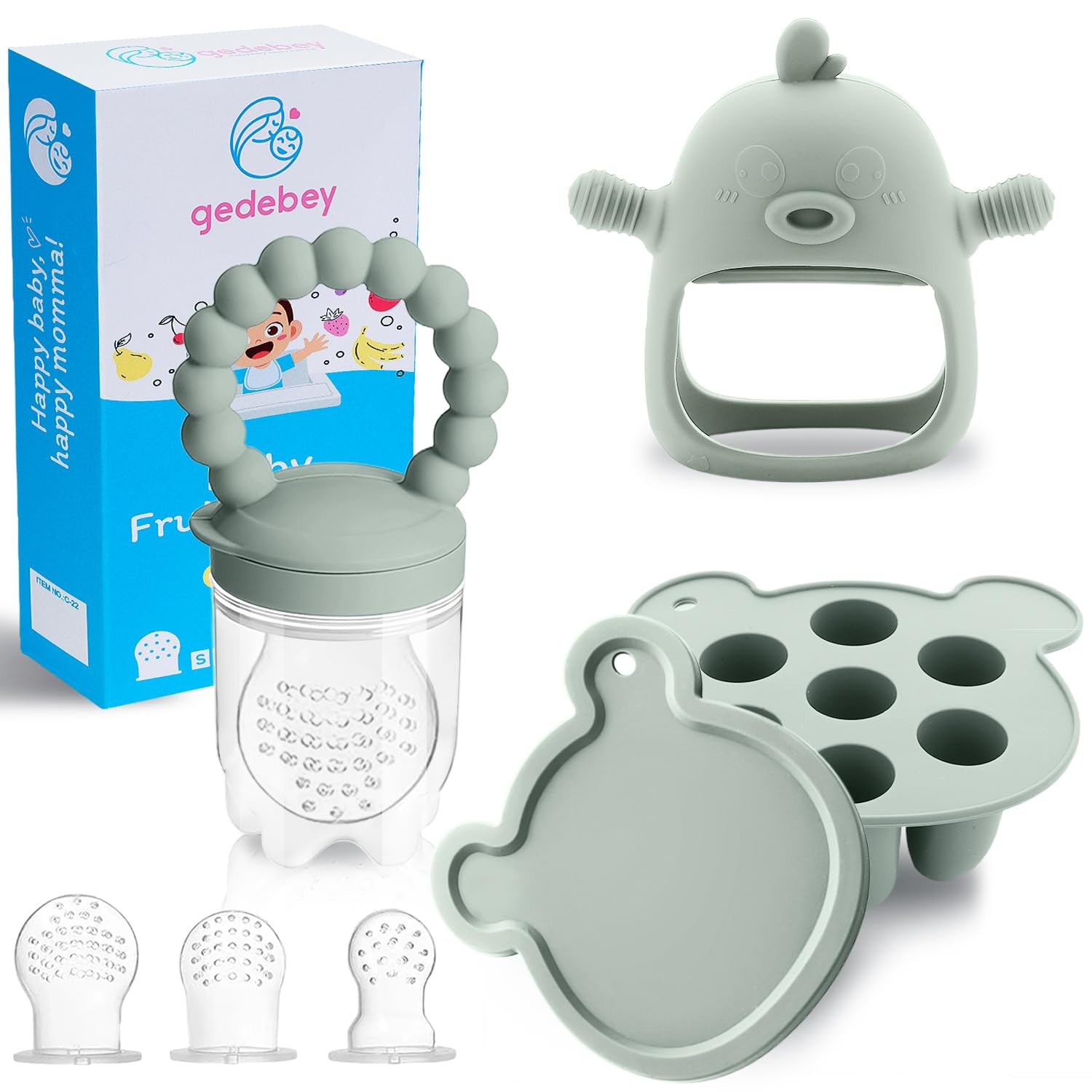 Baby Fruit Feeder & Breastmilk Popsicle Mold Set – 3 Pack Silicone Teething Relief Kit with Food Feeder Pacifier, Freezer Tray with Lid & Baby Teether Toy