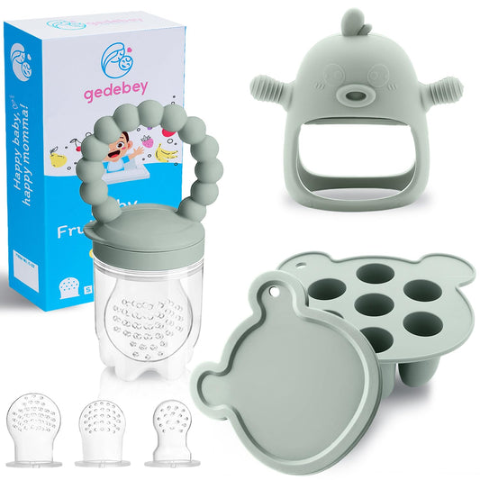 Baby Fruit Feeder & Breastmilk Popsicle Mold Set – 3 Pack Silicone Teething Relief Kit with Food Feeder Pacifier, Freezer Tray with Lid & Baby Teether Toy